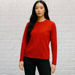 VINTAGE TOMMY HILFIGER -- Red Blouse/Shirt, Black Horiz. Stripes, Long Sleeved